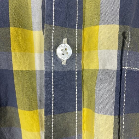 Code Men's Short Sleeve Yellow Gray Plaid BU Shirt Medium/44Cm Cotton! - Picture 2 of 5